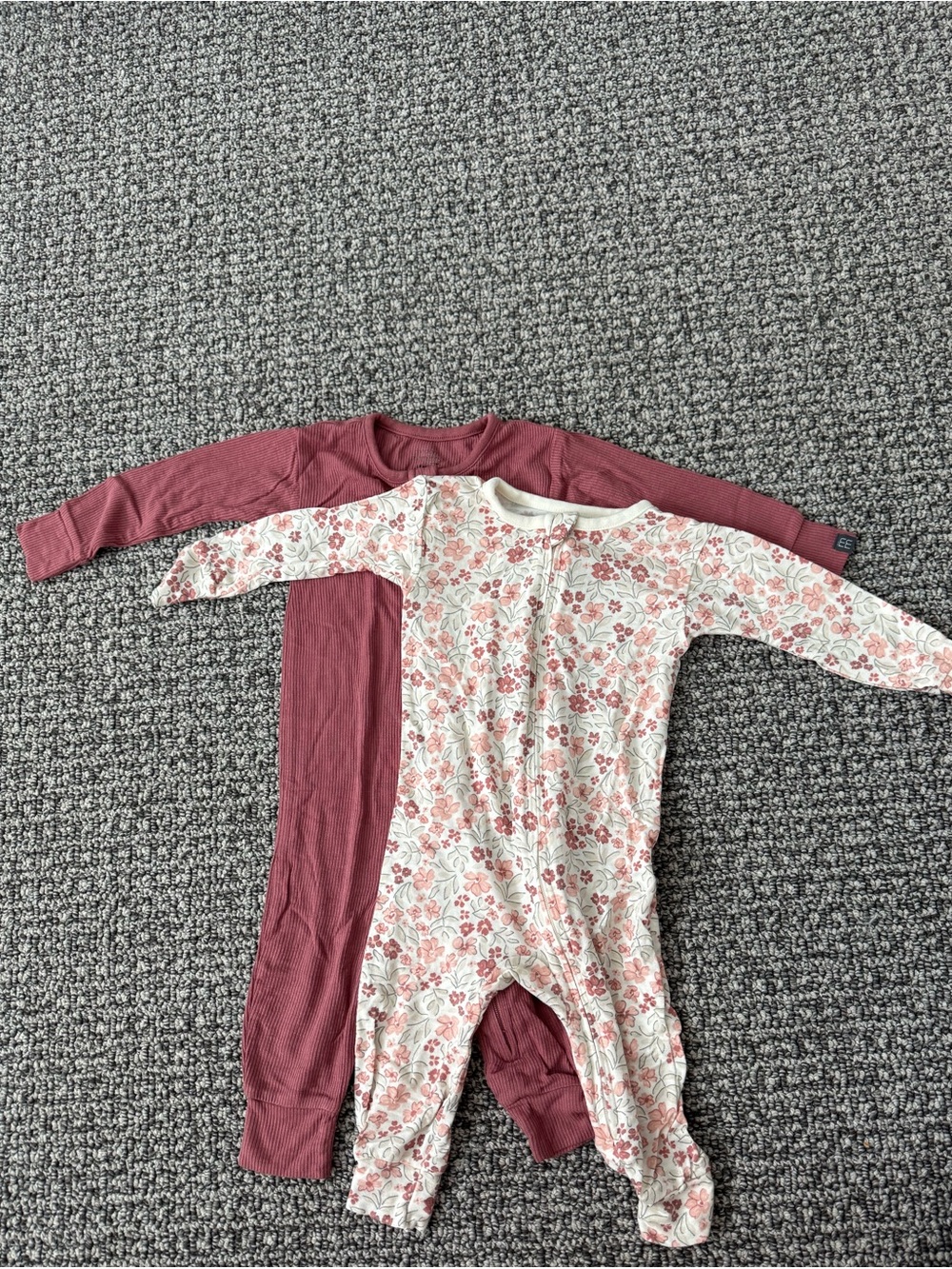 Floral & Mauve Zipper Footless Pajamas (Set of 2) (NWOT)
